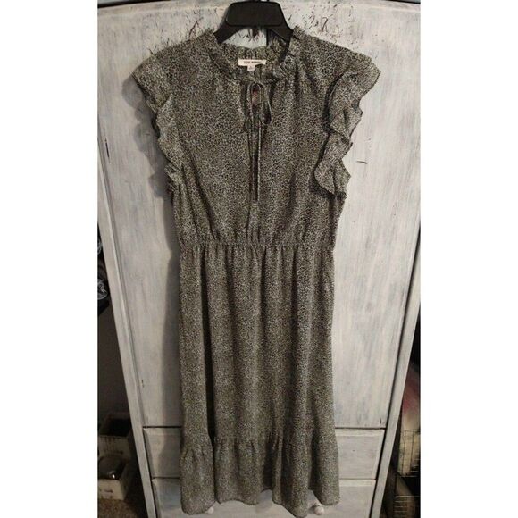 Steve Madden midi ruffled sleeve Large leopard print dress Feminine Boho Cottage - Picture 1 of 10